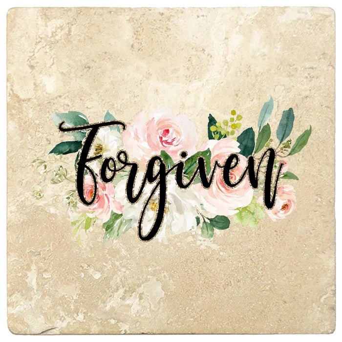 4 inch Square Travertine Gift for Moms Coasters Forgiven, 2 Sets of 4, 8 Pieces - Christmas by Krebs Wholesale