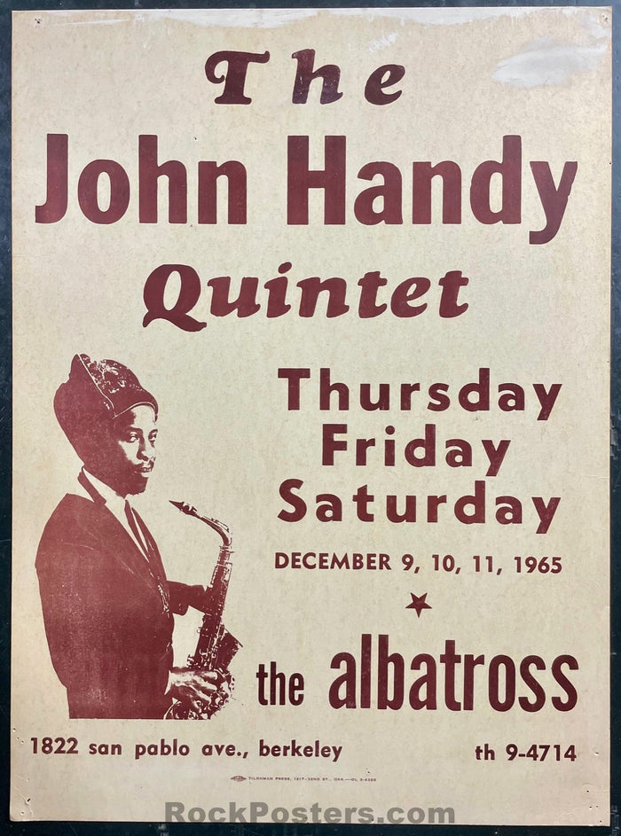 AUCTION - Jazz - John Handy - Berkeley - 1965 Board Poster - Excellent