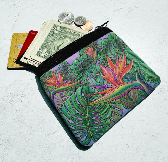 Bird of Paradise with Monstera Coin Bag
