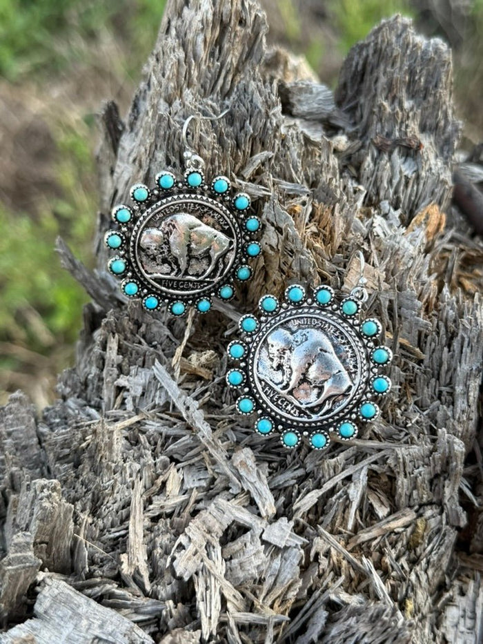 Buffalo Coin Turquoise Earrings