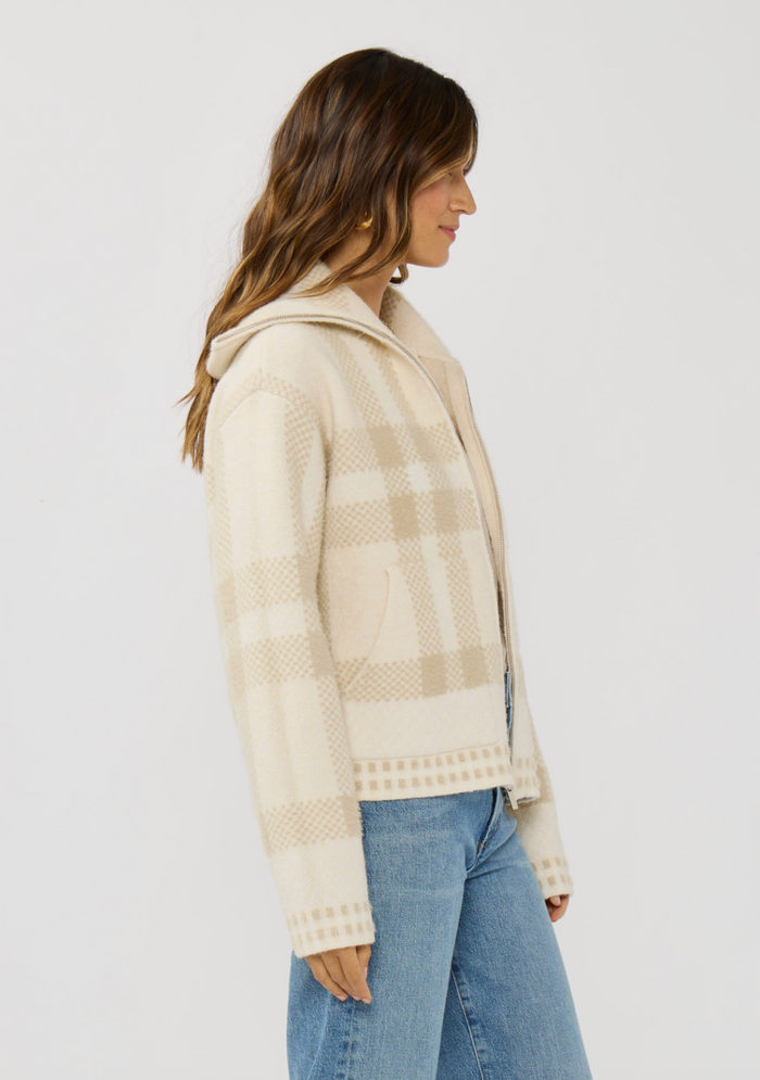 D Plaid Knit Zip-Up Bomber Jacket