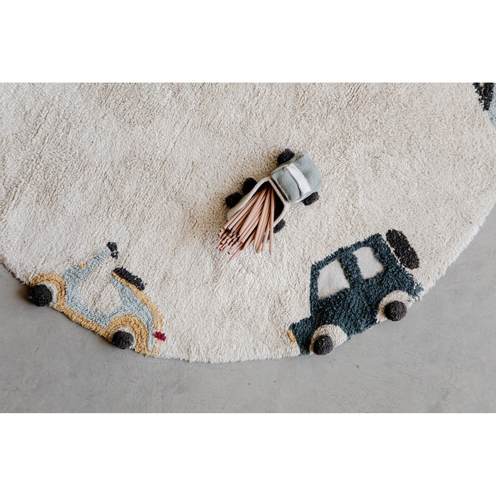 Eco-City Wheels Washable Round Area Rug - Rugs by Roo