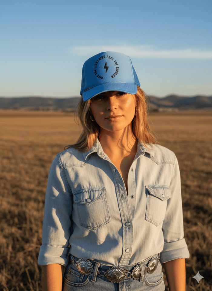 Ride The Lightning Trucker HatBlue