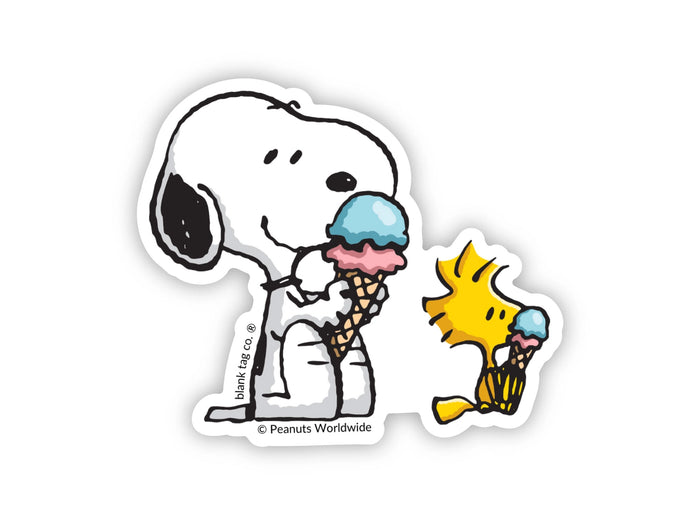 Snoopy And Woodstock Eating Ice Cream Vinyl Sticker