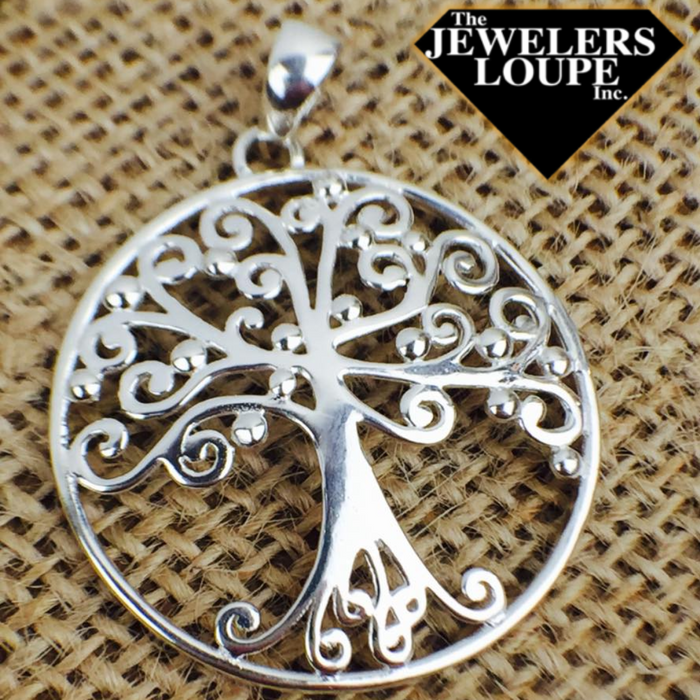 Southern Gates Sterling Silver Large Round Oak Tree Pendant