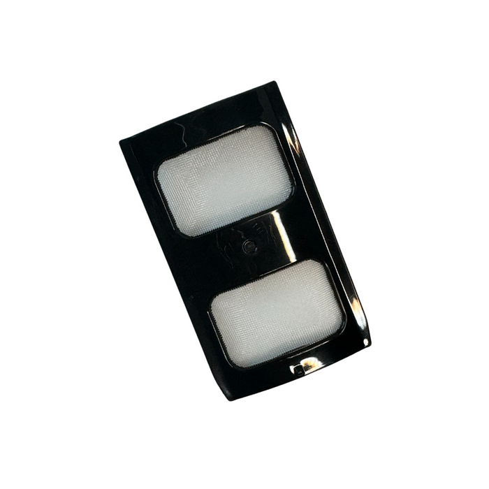 A black kettle spout filter with two white filter elements visible