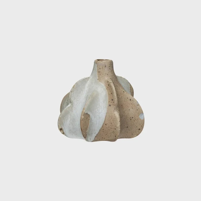 Small white and brown stone in a Textured Stoneware Formed Vase display