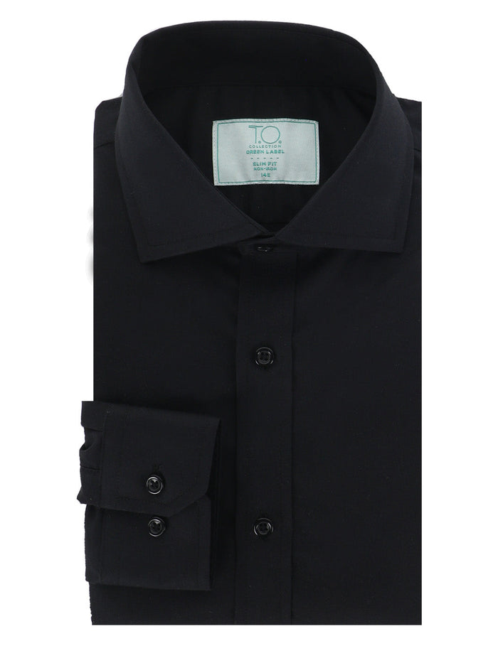 T.O. Collection Men's Green Label Solid Black Non Iron Shirt