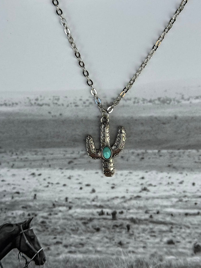 Turquoise Cactus Chain Necklace