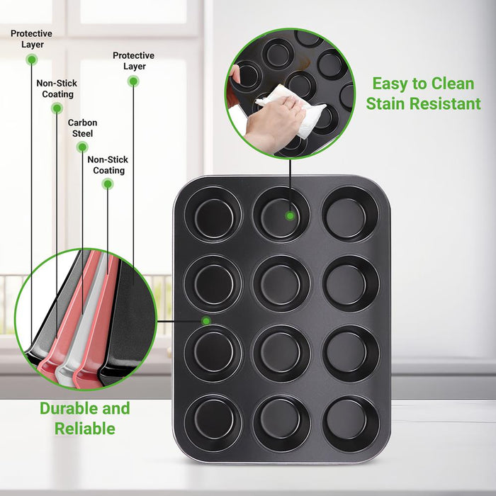 12 Cup Muffin Pan - Deluxe Nonstick Gray Coating Inside & Outside, Compatible With Model: Ncbs10S (Gray)