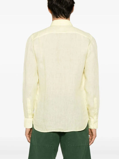 120% LINO Linen Camicia Yellow Spread Collar Linen Shirt - House Of Huntington