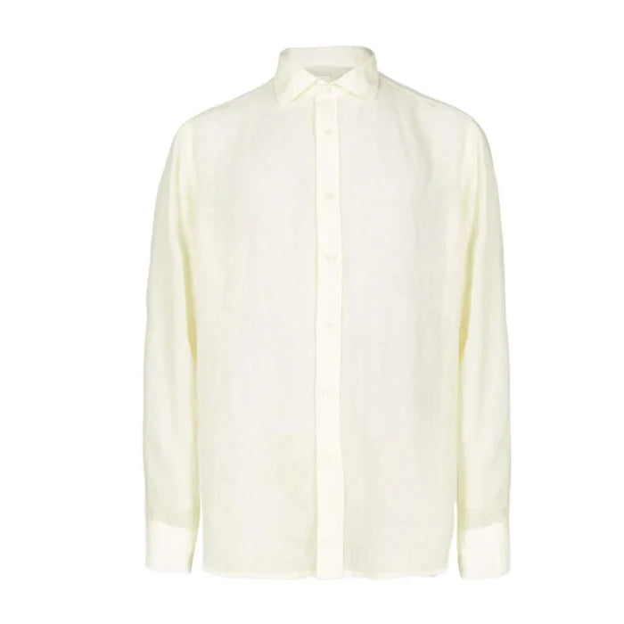 120% LINO Linen Camicia Yellow Spread Collar Linen Shirt - House Of Huntington