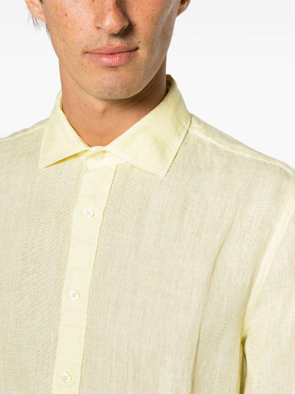 120% LINO Linen Camicia Yellow Spread Collar Linen Shirt - House Of Huntington