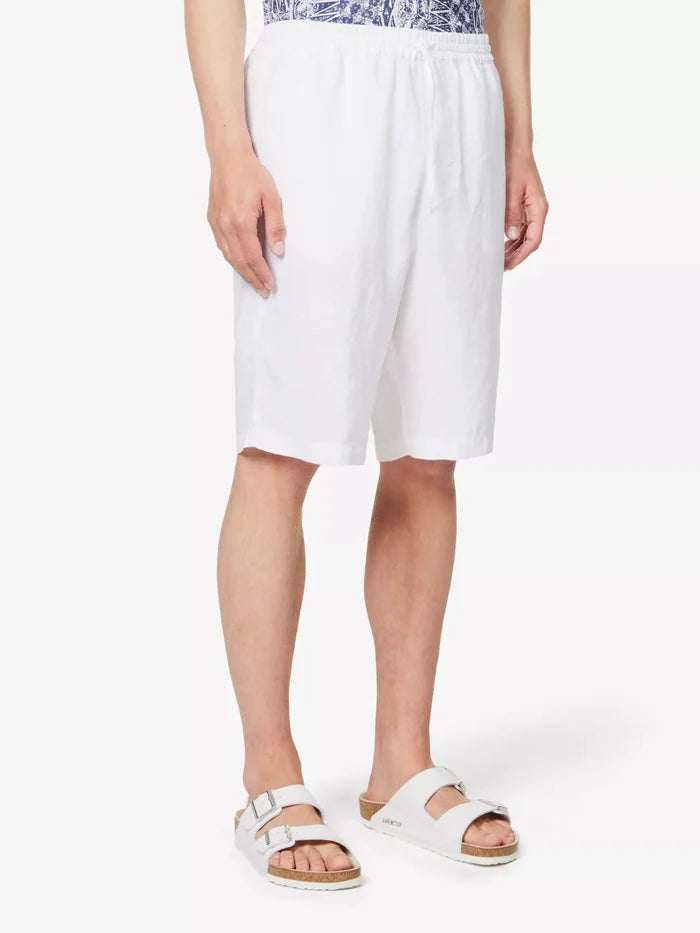 120% LINO White Bermuda High Rise Linen Shorts - House Of Huntington