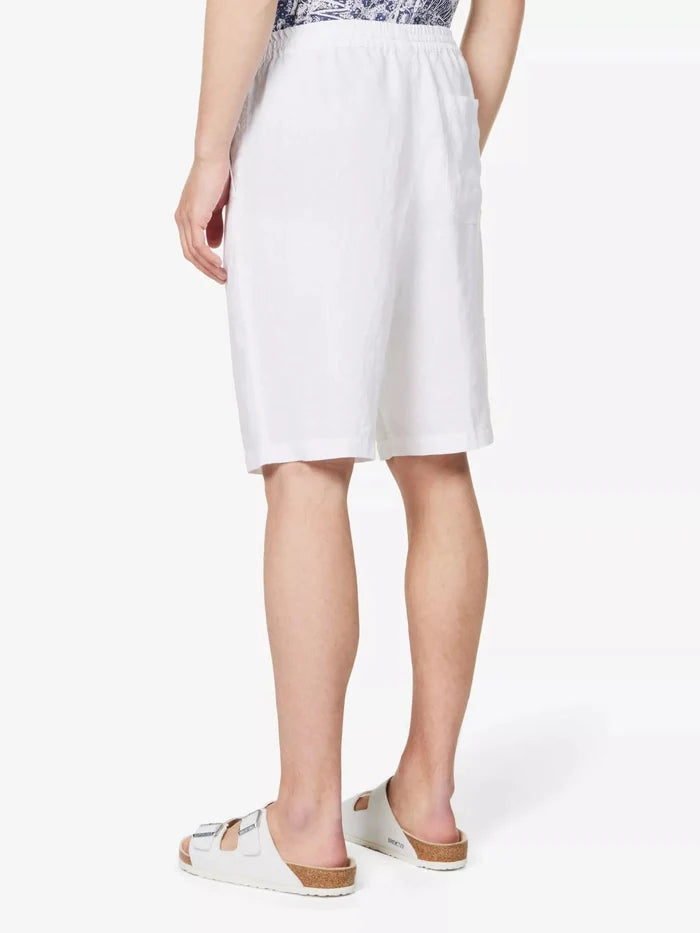 120% LINO White Bermuda High Rise Linen Shorts - House Of Huntington