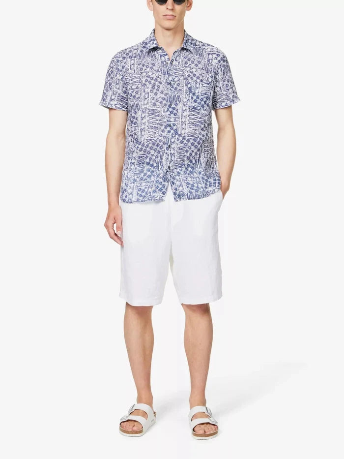 120% LINO White Bermuda High Rise Linen Shorts - House Of Huntington