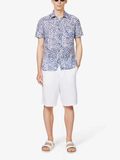 120% LINO White Bermuda High Rise Linen Shorts - House Of Huntington