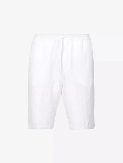 120% LINO White Bermuda High Rise Linen Shorts - House Of Huntington