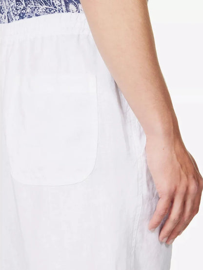 120% LINO White Bermuda High Rise Linen Shorts - House Of Huntington