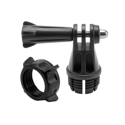 17mm Ball Mount Connection to GoPro HERO Lateral Prong Adapter for GoPro Mounts, black plastic with thumb screw and removable ring, compatible with GoPro cameras, shown isolated on a white background.