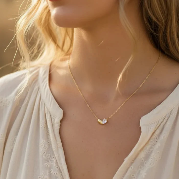 18k gold dipped CZ heart shape pendant on dainty necklace