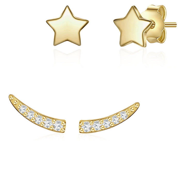 2er Set Ohrstecker STERN mit Zirkonia gelbgold