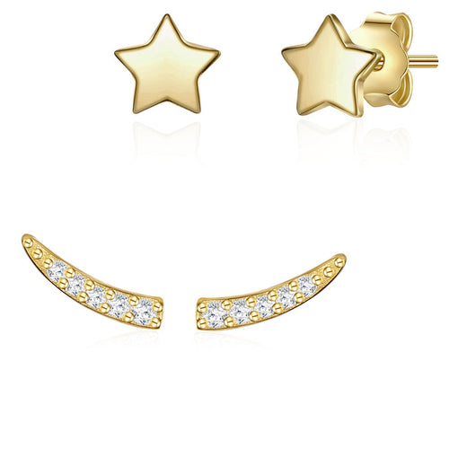 2er Set Ohrstecker STERN mit Zirkonia gelbgold