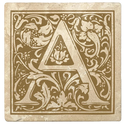 4" Absorbent Stone Monogram Coasters, Harvest Gold, 2 Sets of 4, 8 Pieces - Christmas by Krebs Wholesale