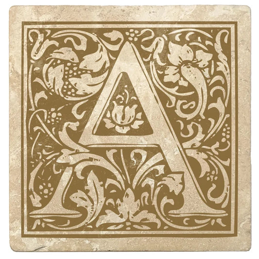 4" Absorbent Stone Monogram Coasters, Harvest Gold, 2 Sets of 4, 8 Pieces - Christmas by Krebs Wholesale