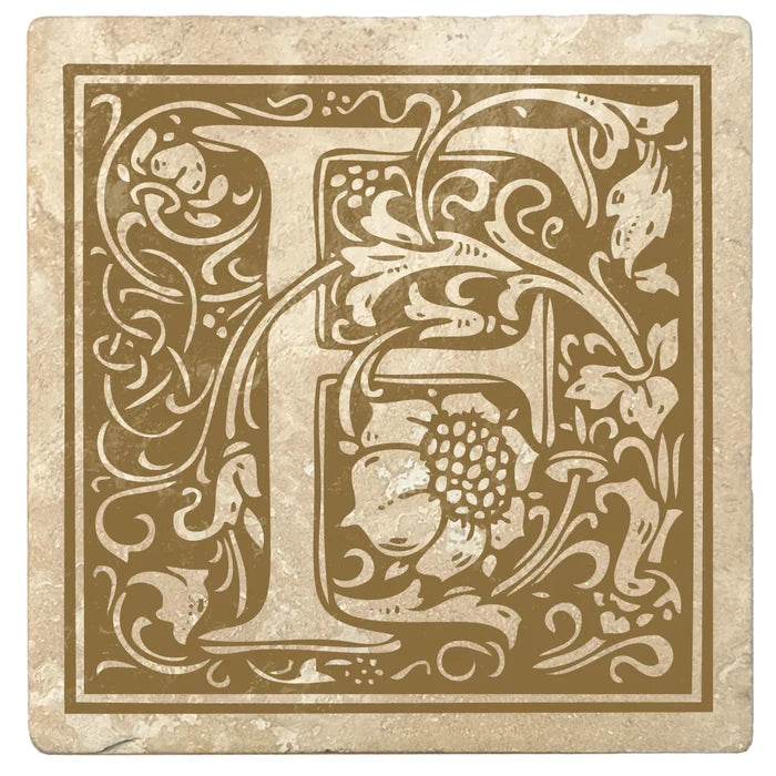 4" Absorbent Stone Monogram Coasters, Harvest Gold, 2 Sets of 4, 8 Pieces - Christmas by Krebs Wholesale