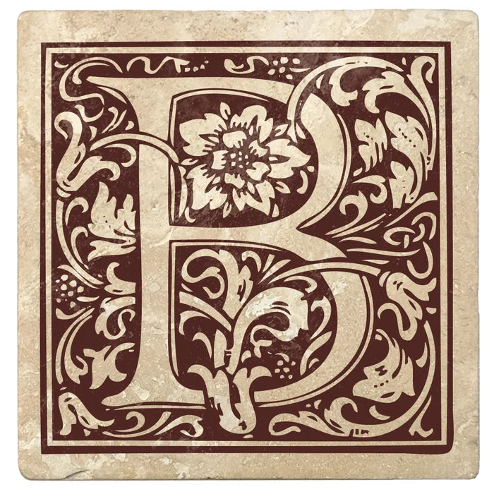 4" Absorbent Stone Monogram Coasters, Hot Java Brown, 2 Sets of 4, 8 Pieces - Christmas by Krebs Wholesale