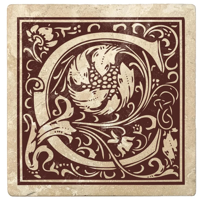 4" Absorbent Stone Monogram Coasters, Hot Java Brown, 2 Sets of 4, 8 Pieces - Christmas by Krebs Wholesale