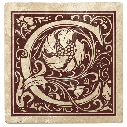 4" Absorbent Stone Monogram Coasters, Hot Java Brown, 2 Sets of 4, 8 Pieces - Christmas by Krebs Wholesale