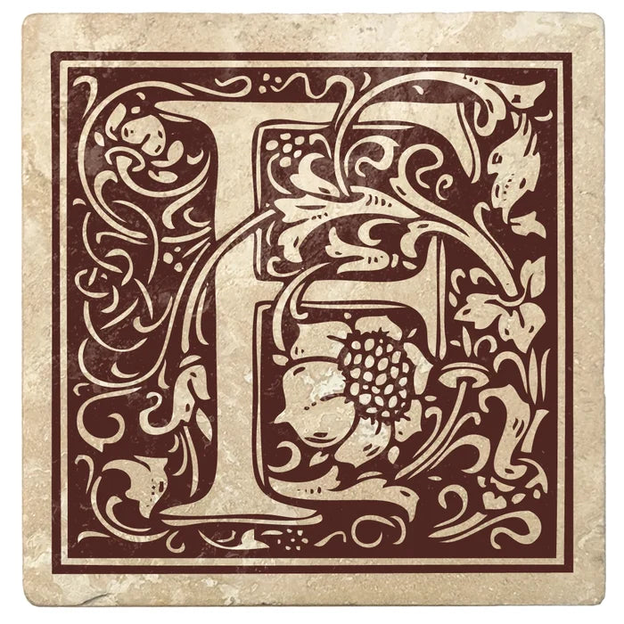 4" Absorbent Stone Monogram Coasters, Hot Java Brown, 2 Sets of 4, 8 Pieces - Christmas by Krebs Wholesale