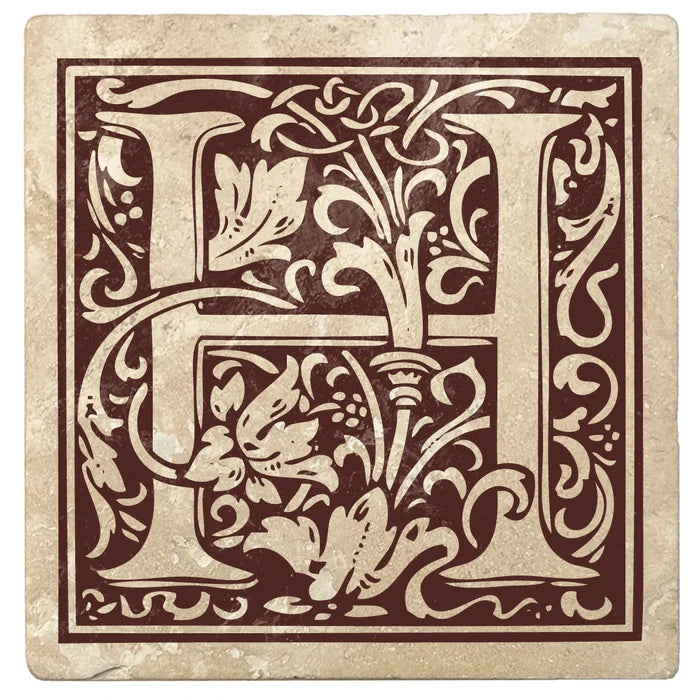 4" Absorbent Stone Monogram Coasters, Hot Java Brown, 2 Sets of 4, 8 Pieces - Christmas by Krebs Wholesale