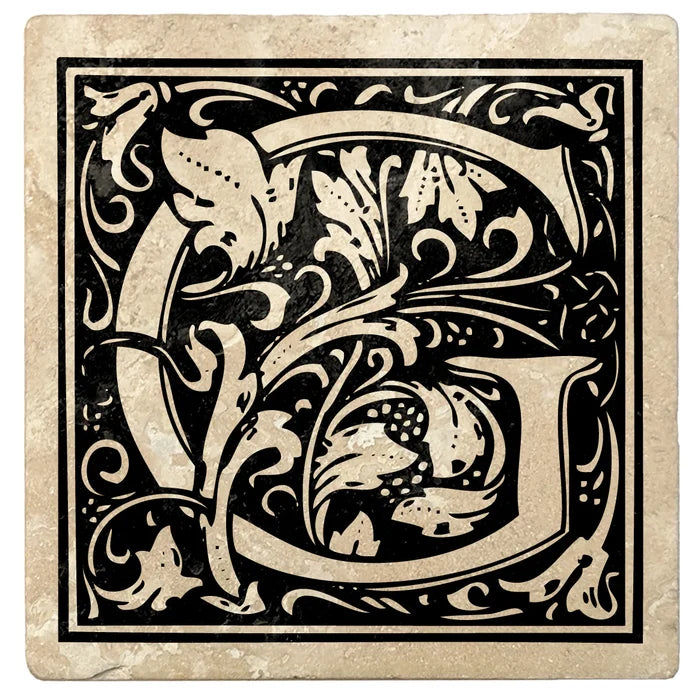 4" Absorbent Stone Monogram Coasters, Onyx Black, 2 Sets of 4, 8 Pieces - Christmas by Krebs Wholesale