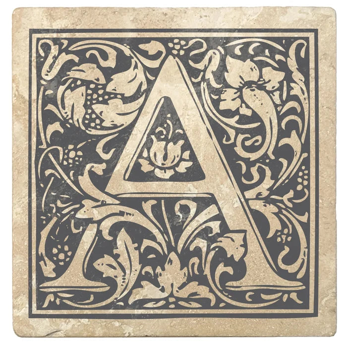 4" Absorbent Stone Monogram Coasters, Pewter Gray, 2 Sets of 4, 8 Pieces - Christmas by Krebs Wholesale