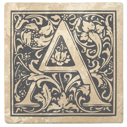 4" Absorbent Stone Monogram Coasters, Pewter Gray, 2 Sets of 4, 8 Pieces - Christmas by Krebs Wholesale