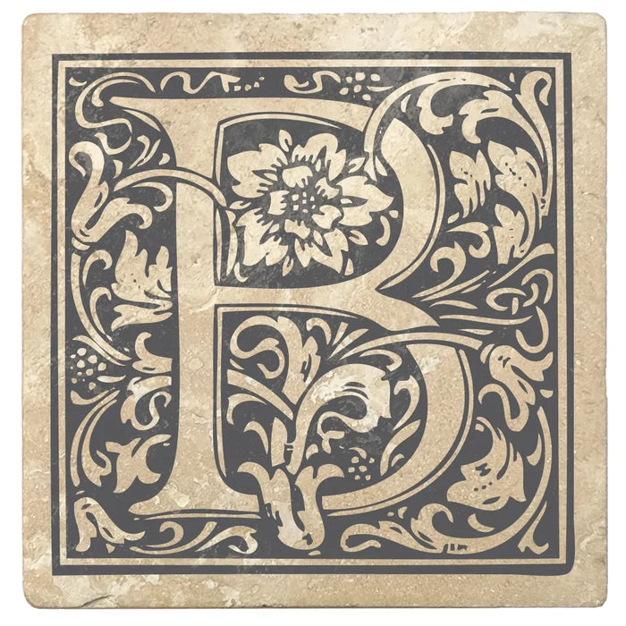 4" Absorbent Stone Monogram Coasters, Pewter Gray, 2 Sets of 4, 8 Pieces - Christmas by Krebs Wholesale