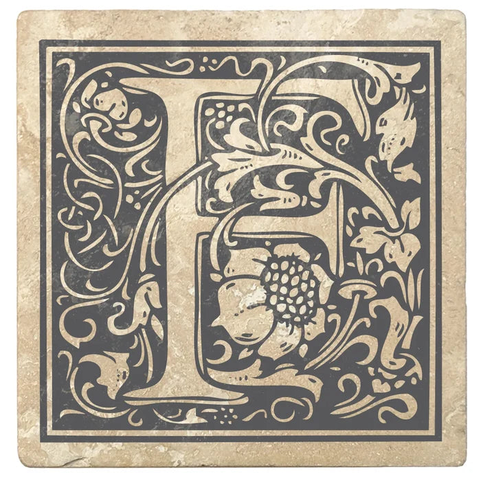 4" Absorbent Stone Monogram Coasters, Pewter Gray, 2 Sets of 4, 8 Pieces - Christmas by Krebs Wholesale