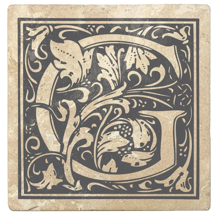4" Absorbent Stone Monogram Coasters, Pewter Gray, 2 Sets of 4, 8 Pieces - Christmas by Krebs Wholesale