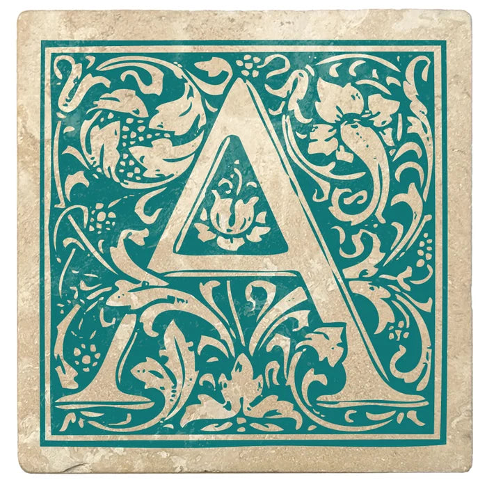 4" Absorbent Stone Monogram Coasters, Tropical Teal, 2 Sets of 4, 8 Pieces - Christmas by Krebs Wholesale
