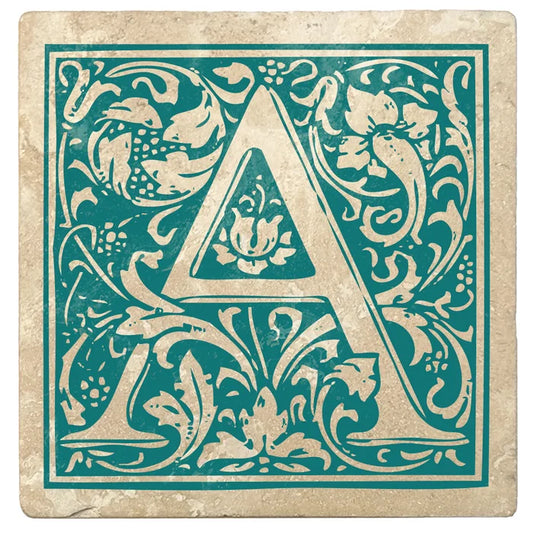 4" Absorbent Stone Monogram Coasters, Tropical Teal, 2 Sets of 4, 8 Pieces - Christmas by Krebs Wholesale