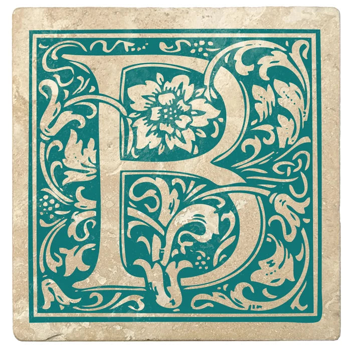 4" Absorbent Stone Monogram Coasters, Tropical Teal, 2 Sets of 4, 8 Pieces - Christmas by Krebs Wholesale