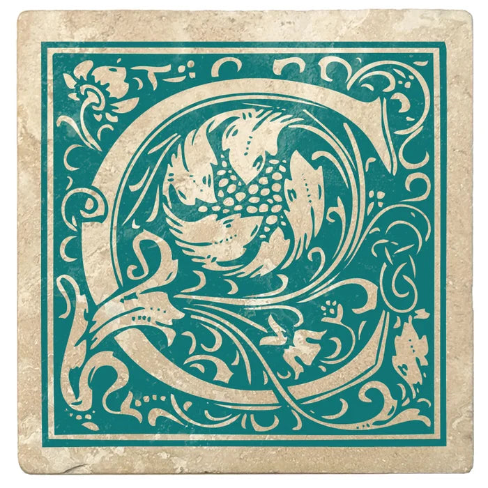 4" Absorbent Stone Monogram Coasters, Tropical Teal, 2 Sets of 4, 8 Pieces - Christmas by Krebs Wholesale