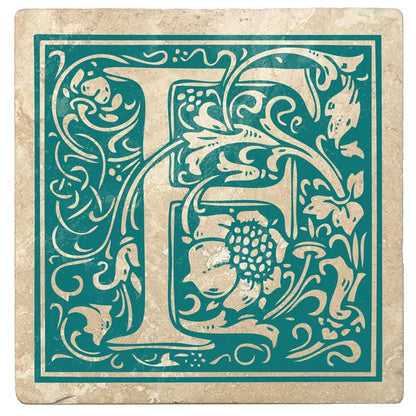 4" Absorbent Stone Monogram Coasters, Tropical Teal, 2 Sets of 4, 8 Pieces - Christmas by Krebs Wholesale