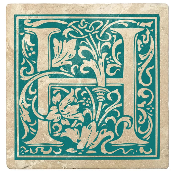 4" Absorbent Stone Monogram Coasters, Tropical Teal, 2 Sets of 4, 8 Pieces - Christmas by Krebs Wholesale