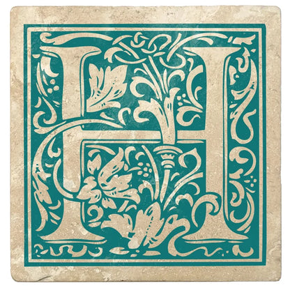 4" Absorbent Stone Monogram Coasters, Tropical Teal, 2 Sets of 4, 8 Pieces - Christmas by Krebs Wholesale