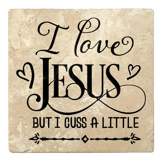 4" Absorbent Stone Religious Drink Coasters, I Love Jesus But I Cuss A Little, 2 Sets of 4, 8 Pieces - Christmas by Krebs Wholesale