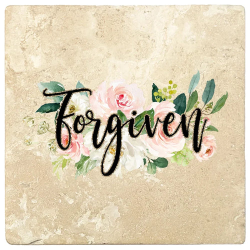 4 inch Square Travertine Gift for Moms Coasters Forgiven, 2 Sets of 4, 8 Pieces - Christmas by Krebs Wholesale